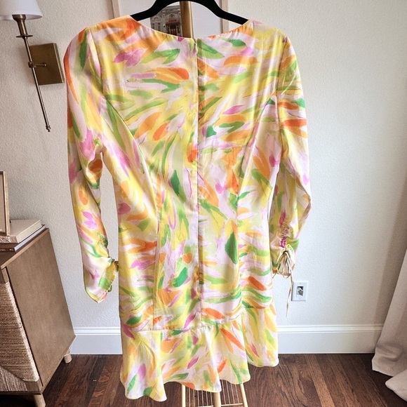 Lost + Wander Vibrant Retro Floral Watercolor Long Sleeve Mini Dress- Size S - Picture 2 of 6